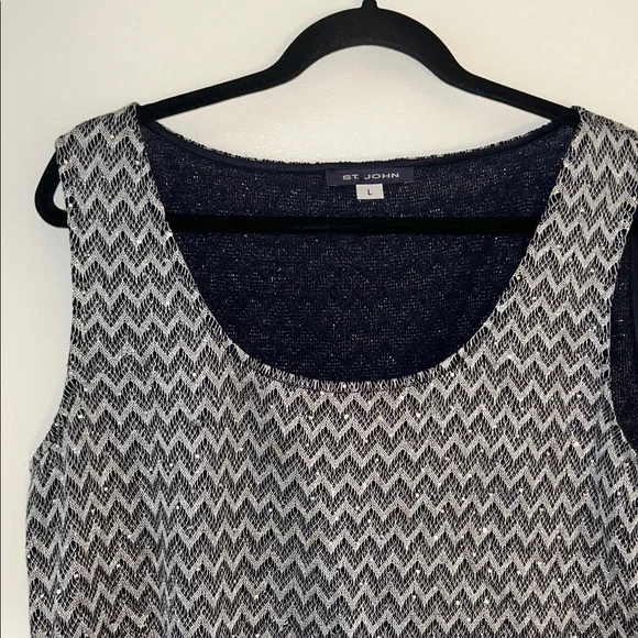 St John Navy Blue & Silver Sequin Sleeveless Top Women’s Large - Picture 3 of 11